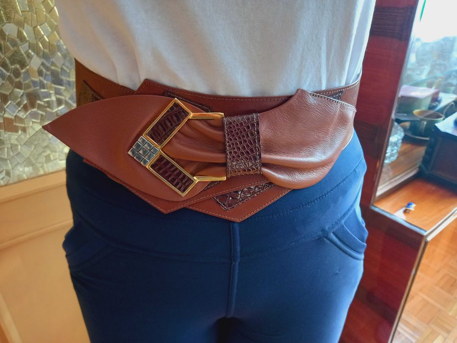 Pas Pasek skórzany damski szeroki vintage PRL