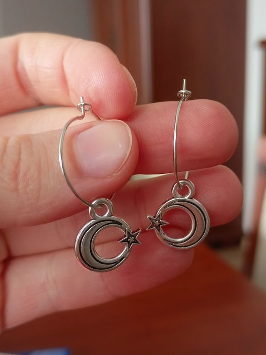 kolczyki koła kółka z zawieszkami księżyc z gwiazdką fairycore boho 90