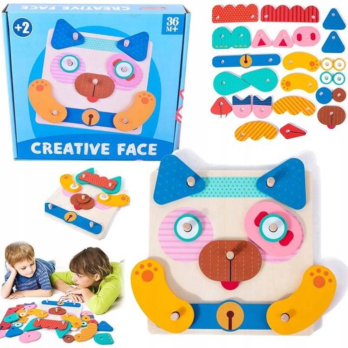 Drewniana Układanka Manipulacyjna Montessori Buźki