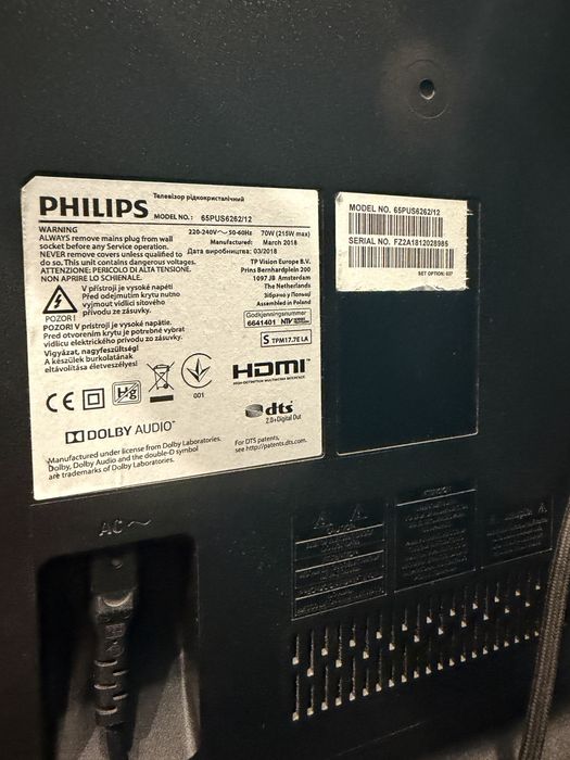 Uchwyt na ścianę i telewizor Philips 65 cali Smart TV Ambilight