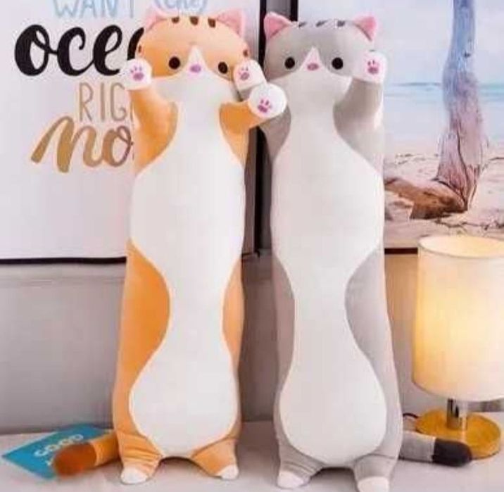 Мягкая игрушка подушка обнимашка длинный кот батон 110 см