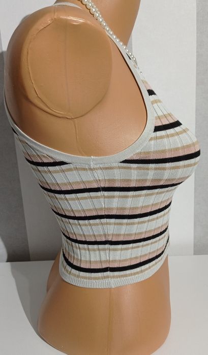 Crop top biały na ramiączkach prążkowany w paski H&M Divided XXS