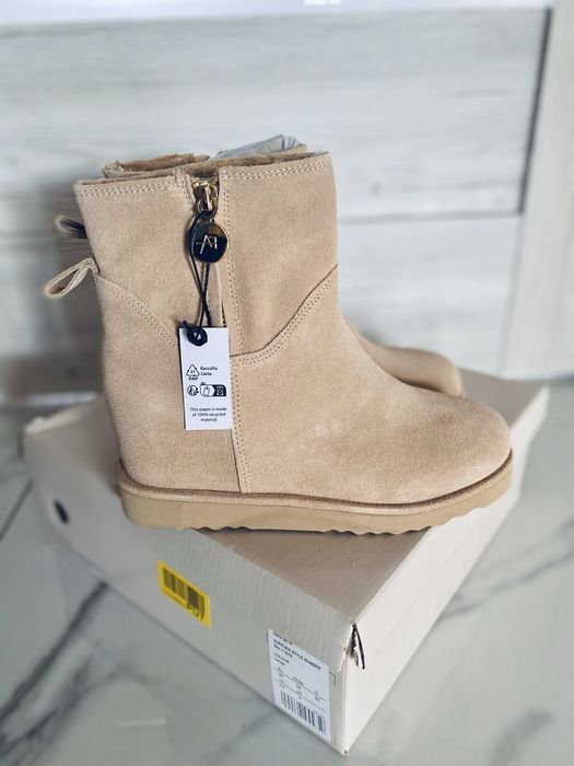 Botki beżowe ocieplane Anna Field na koturnie kozaki