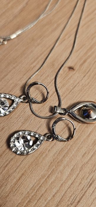 Łańcuszek posrebrzany zawieszka wisiorek  + kolczyki zestaw