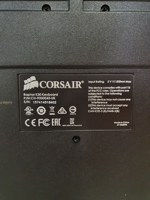 Teclado Corsair Raptor K30