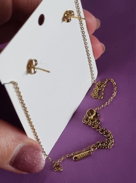 Conjunto dourado (colar e brincos), em aço, com  libelinha.