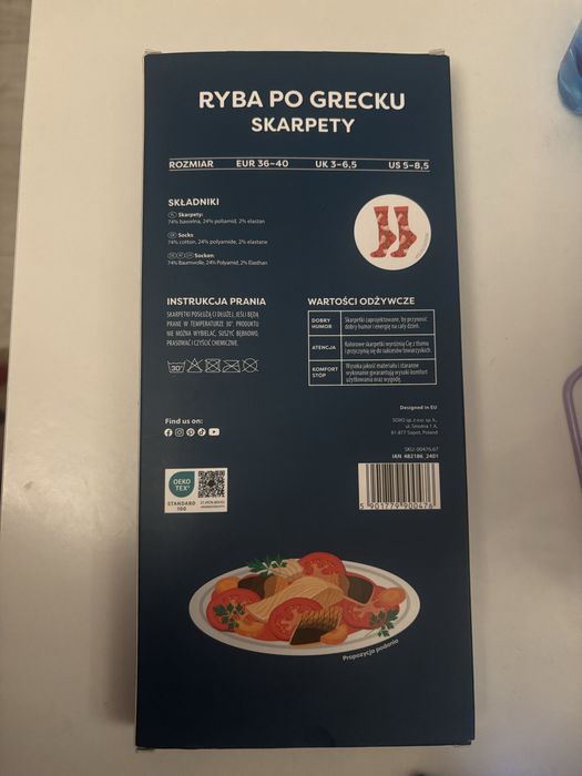 Skarpetki unisex ryba po grecku SOXO pomysłowy prezent 36-40
