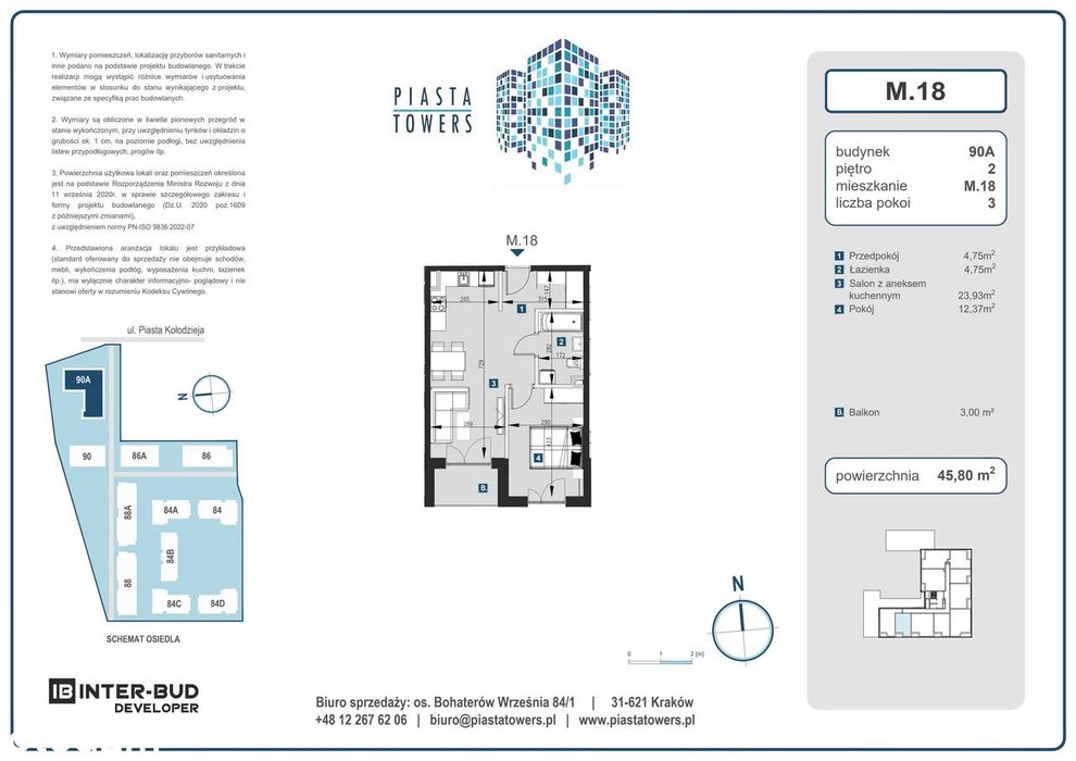 2-pokojowe mieszkanie 45m2 + balkon