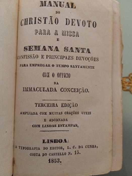 Livro de 1853 - Pequeno Livro de Missa “Manual do Devoto Cristão para