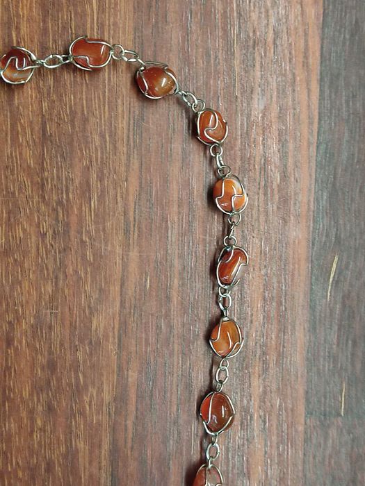 Naszyjnik z naturalnymi kamieniami w oprawie handmade retro vintage