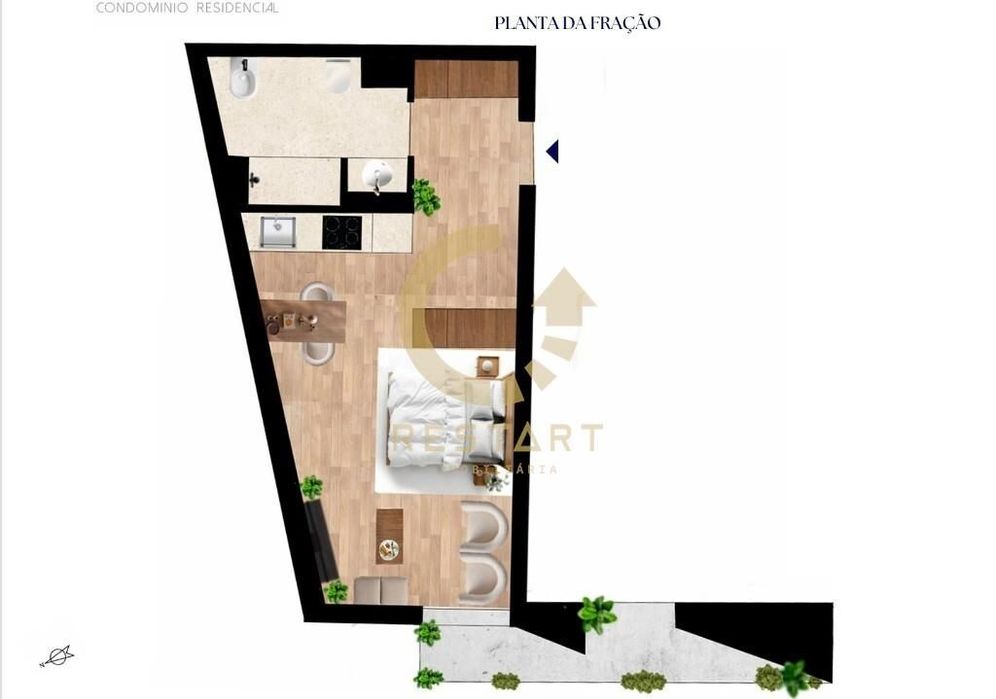 Studio T0 com varanda e lugar de garagem em Costa Cabral