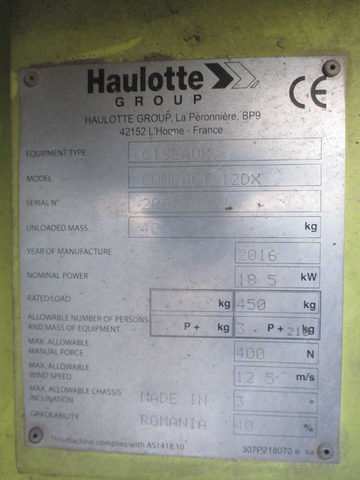 Podnośnik nożycowy 12 m 4x4 HAULOTTE COMPACT 12DX (Genie JLG) UDT
