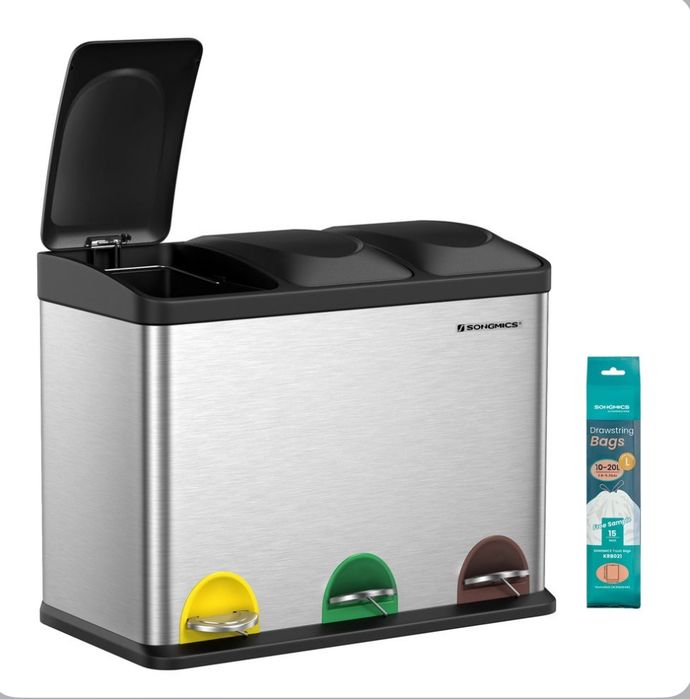 SONGMICS Duży kosz separator śmieci 45 litrów (3 x 15 L)