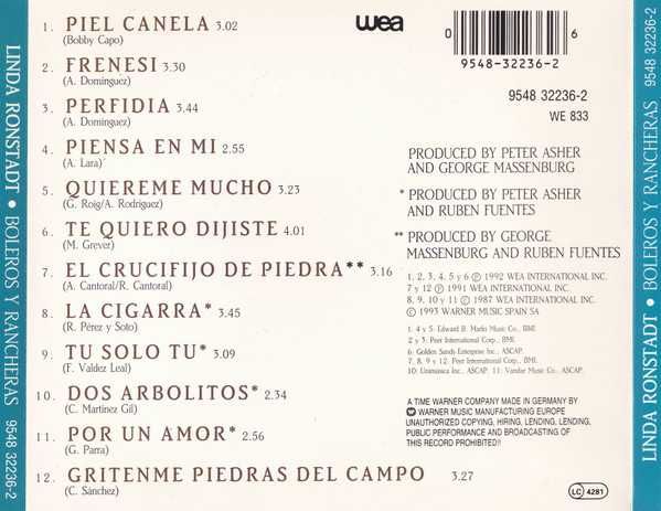 CD Linda Ronstadt ‎– Boleros Y Rancheras - Como NOVO