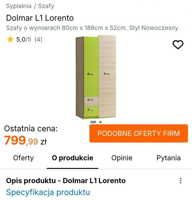 Szafa z uchylnymi drzwiami Lorento
