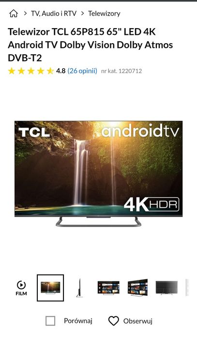 Telewizor TCL 65P815  65" LED 4K Android TV