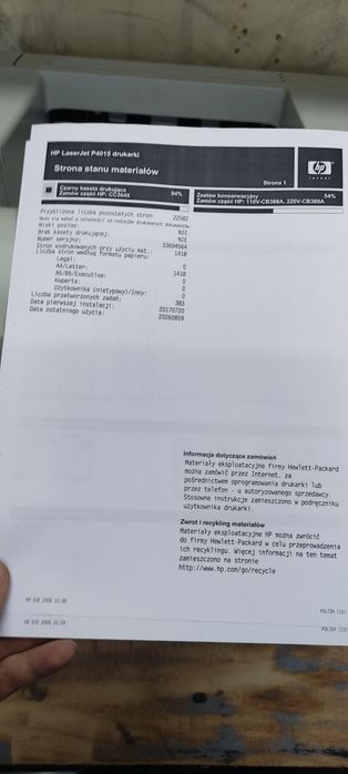 Drukarka HP P4015N laserowa sieć NISKI PRZEBIEG / oryginalny toner