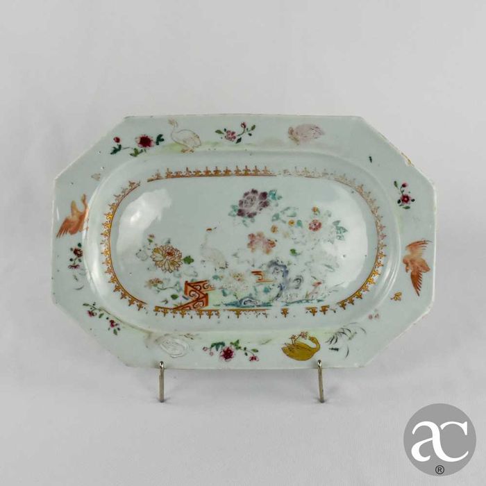 Travessa Porcelana China, Flores e Garças Período Qianlong, séc. XVIII