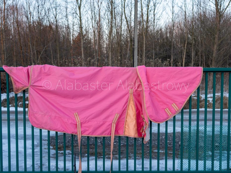 Różowa derka padokowa z kapturem 100g 135 cm