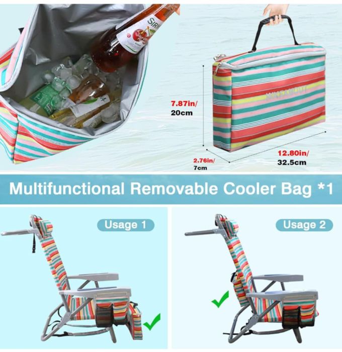 Składany fotel plażowy 5-pozycyjny z torbą chłodzącą i  stolikiem na k