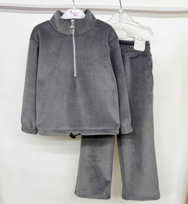 Теплий костюм велюр рубчик на флісі 110-158 см штани велюровий палацо