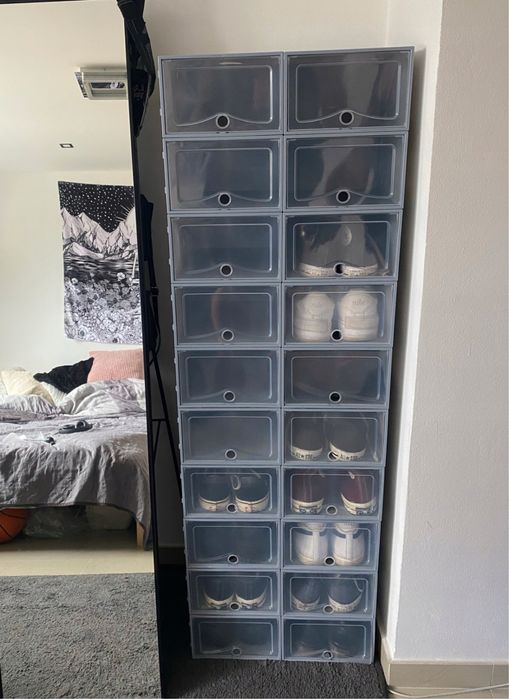 10x Składane pudełka na buty z klapą – organizer plastikowy