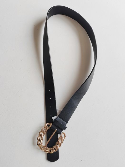 Czarny pasek złota klamra warkocz