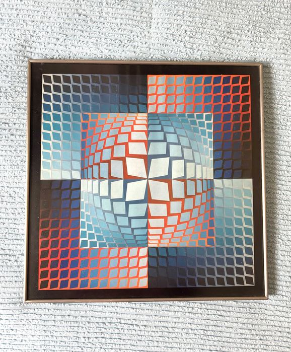 Quadro Op Art Geométrico 41x41cm – moldura em alumínio