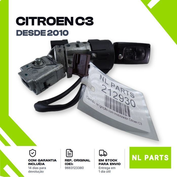 Canhão de ignição com imobilizador Citroen C3 9663123380 (2010 em diante)