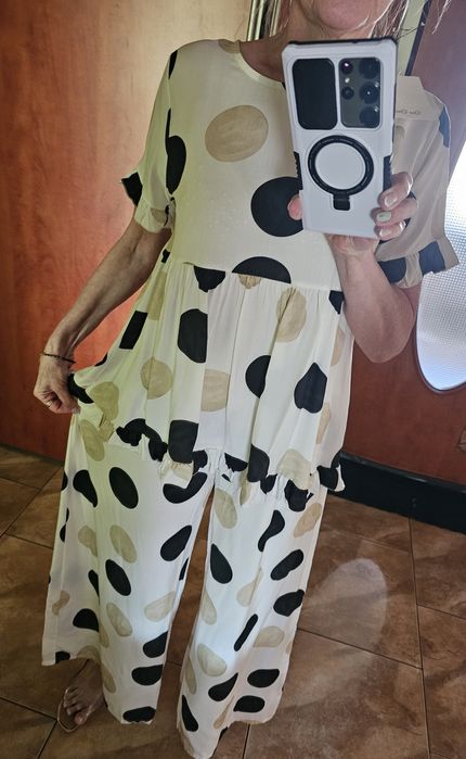 Komplet z szerokimi spodniami S/M 100% wiskoza Italy