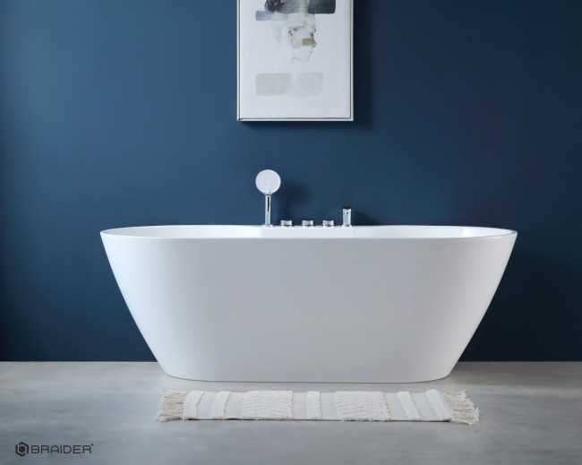 BRAIDER Akrylowa Wanna Wolnostojąca SUVERENIA z baterią 150 x 75 Biała