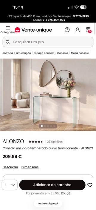 Consola vidro alonzo