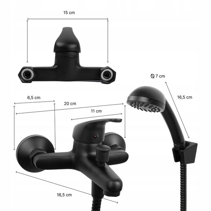 Bateria Wannowa Prysznicowa Ścienna Kran Do Wanny Wąż Czarny Loft