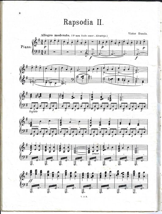 PIANO: Partitura Antiga - Victor Hussla - Rapsódia 2 - Carimbo Sassetti e Lambertini