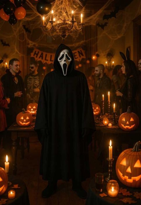 Strój DUCH ŚMIERĆ KRZYK Maska + Peleryna Halloween Jasełka Bal