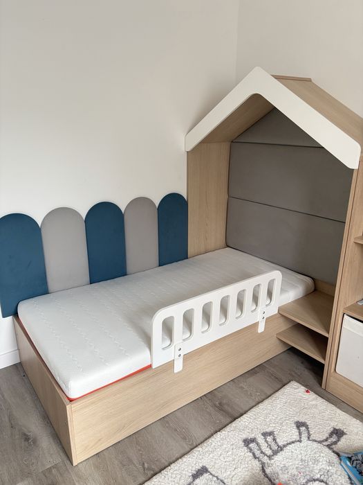 Łóżko dziecięce Meblik Domek 80x160 Dąb Lindberg + materac
