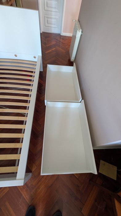 Cama IKEA MALM (90x200) Branca – Conjunto Completo c/ Estrado e Gavetões – ESTADO IMPECÁVEL!