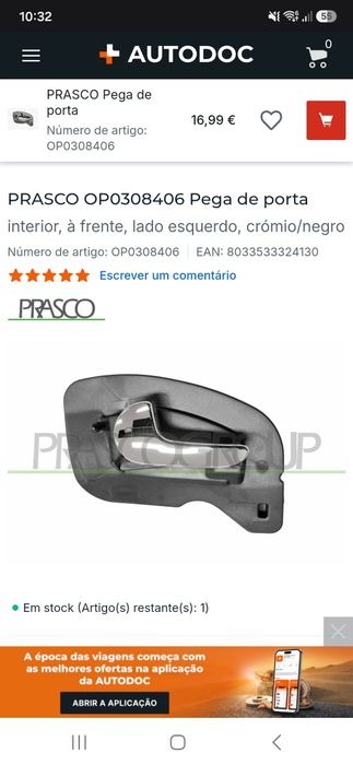 Pega de porta OPEL frente lado esquerdo