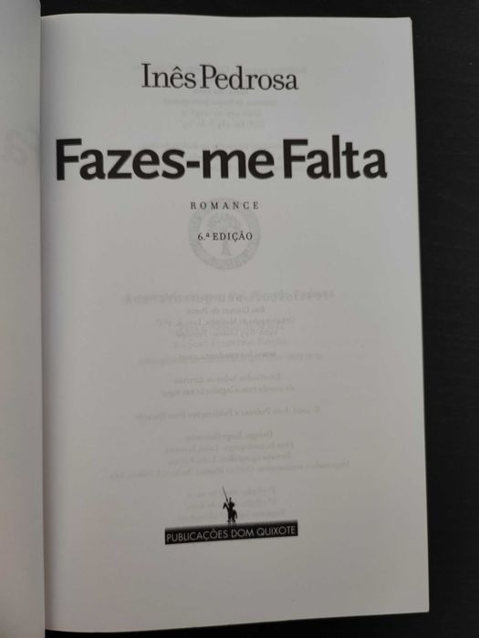 Fazes-me falta, Inês Pedrosa