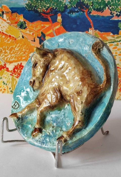 Stara ceramiczna plakieta ozdobna Byk znak zodiaku Vintage Design