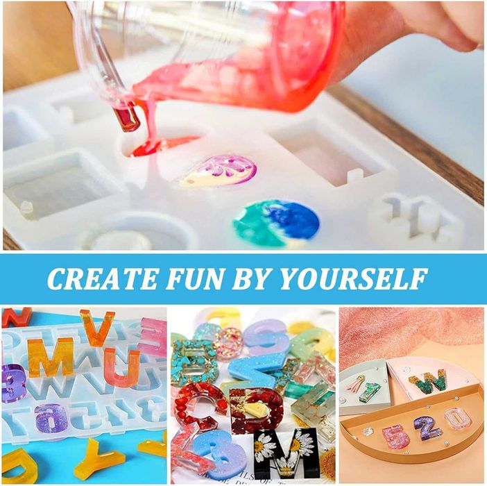 3 molde de silicone com alfabeto e números, resina epóxi com letras