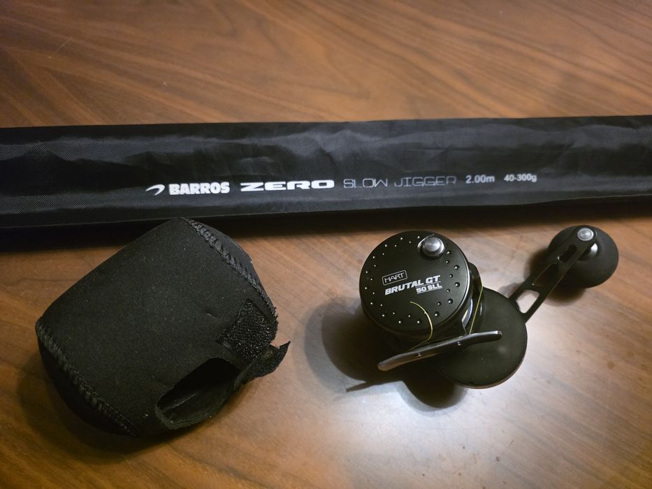 Conjunto Slow Jigging Premium COMPLETO: Barros Zero + Hart Brutal GT 50 SLL + Acessórios (Estado: Novo)