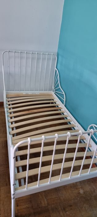 Estrutura de cama extensível c/ ripas branco 80x200 fácil montagem