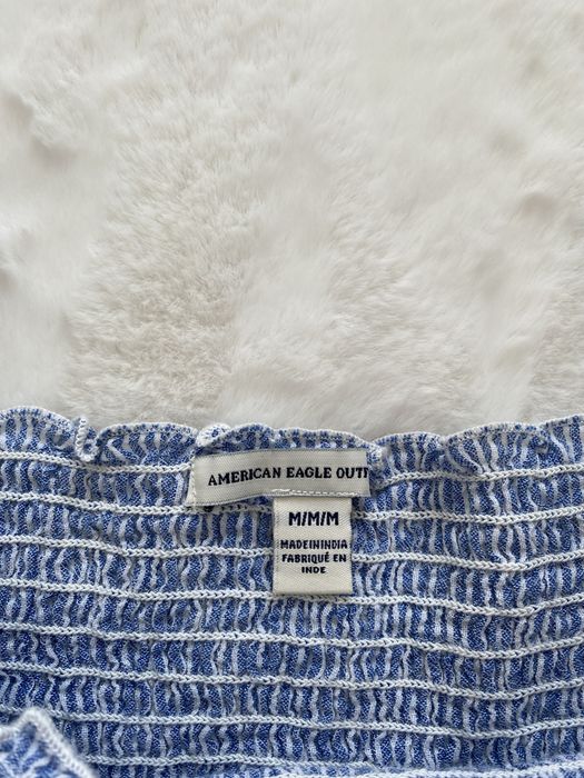 Niebieski top na krótki rękaw w paseczki odkryte ramiona M 38 american eagle