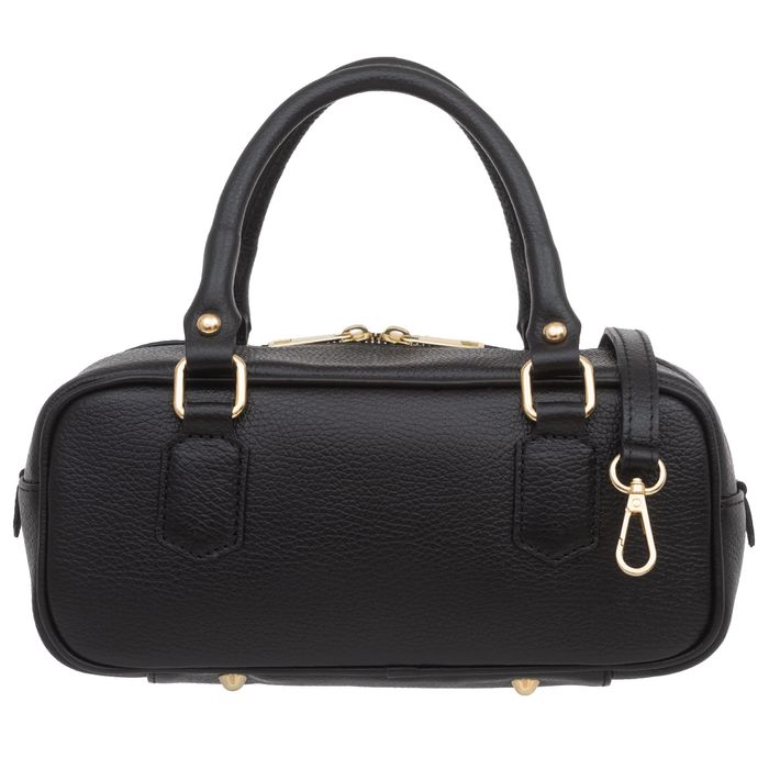 VERA PELLE torebka damska skórzana kuferek z paskiem V669 czarna