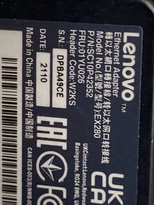 Адаптер Lenovo USB-C to Ethernet , Lenovo EX280 mini DisplayPort - Ethernet RJ-45