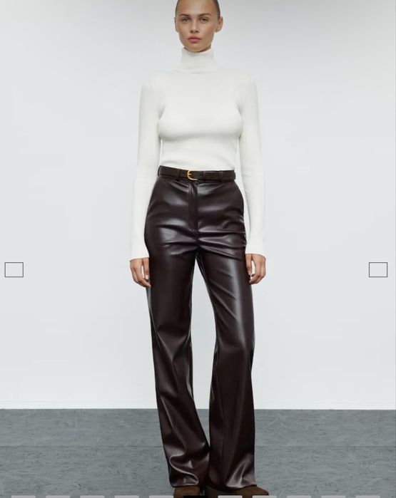 Шкіряні брюки шоколадного кольору бренд Papaya