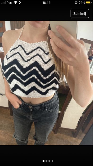 Biało czarny top z odkrytymi plecami wiązany haftowany H&M Coachella c