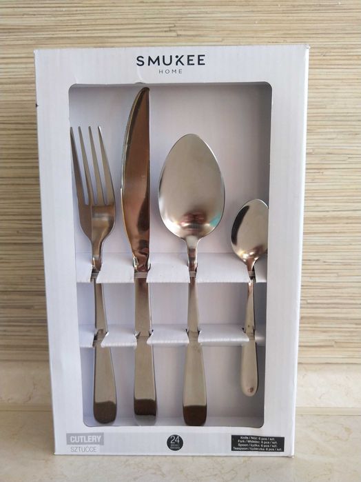 NOWY Zestaw Stołowy 24 szt Sztućce Komplet Sztućców Cutlery SMUKEE
