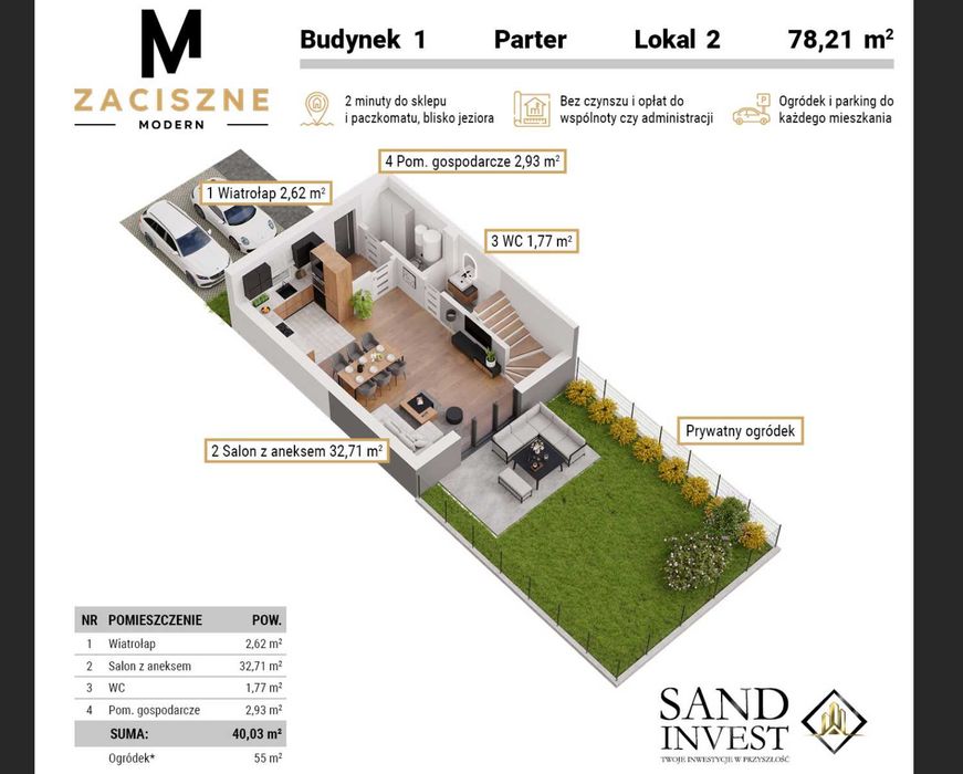 Dwupoziomowe mieszkanie, parter+piętro, 4 pokoje, ogród, parking, bez czynszu - Widok 4
